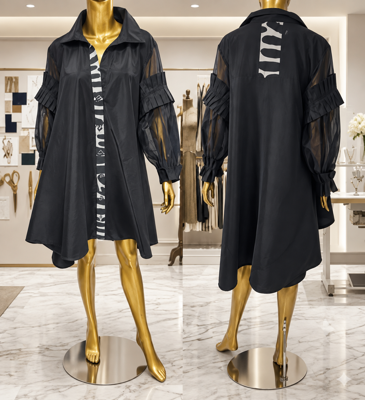 Front and back views of the black DiDi Shirt Dress