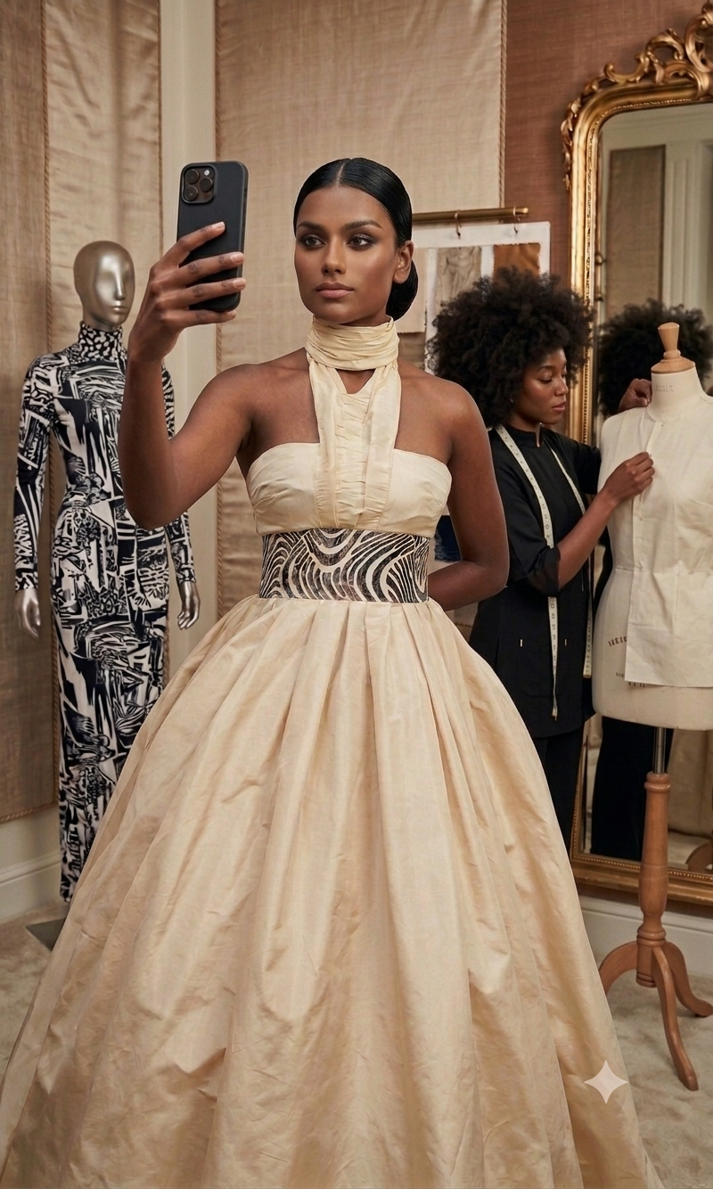 Full-length view of the ivory Yana Gown